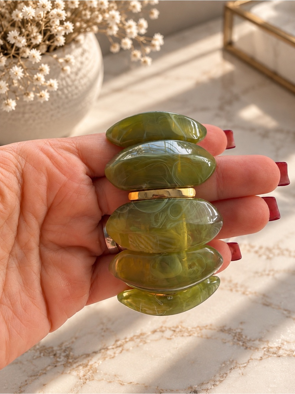 Green Marbled Chunky Stretch Bracelet